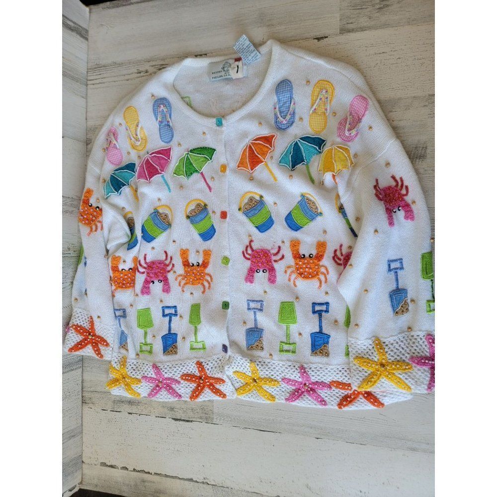 Vintage design options Philip Jane Gordon white Beach Crab cardigan starfish emb